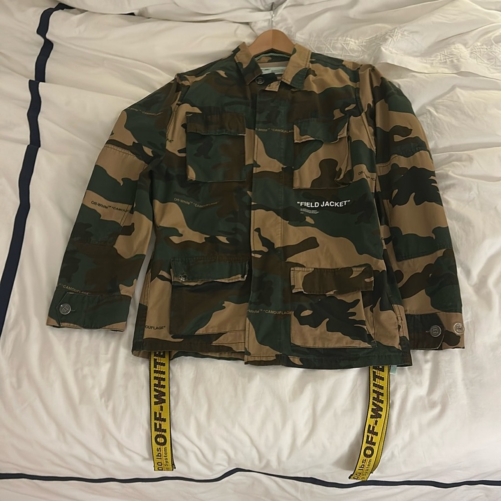 Off White " Field Jacket " Camo 4 Pocket Button Front Jacket